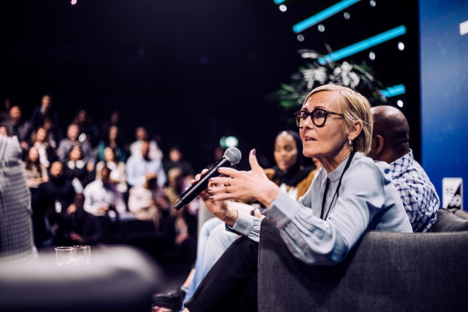 A woman giving a press conference